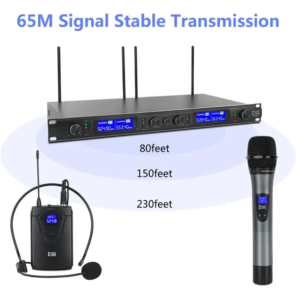 XTUGA 4 канальная UHF Беспроводная микрофонная система с ручным или петличным