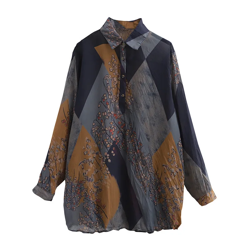 Мягкая Повседневная рубашка с длинным рукавом блузка цветочным принтом верхняя