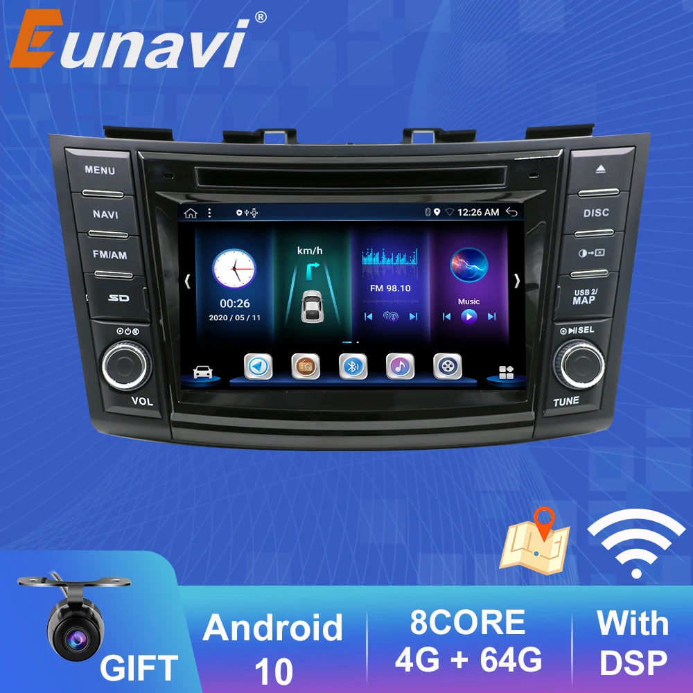 

Автомобильный мультимедийный плеер Eunavi 8Core, 4G, 64G, Android 10, 2 Din, GPS, 7 дюймов, DVD, DSP, для Suzuki Swift 2011-2015