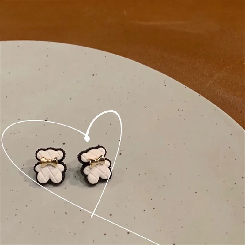 

earrings for women Cute white Bear cute simple small mini ear stud Women jewelry Gifts for the new year 2020 trend