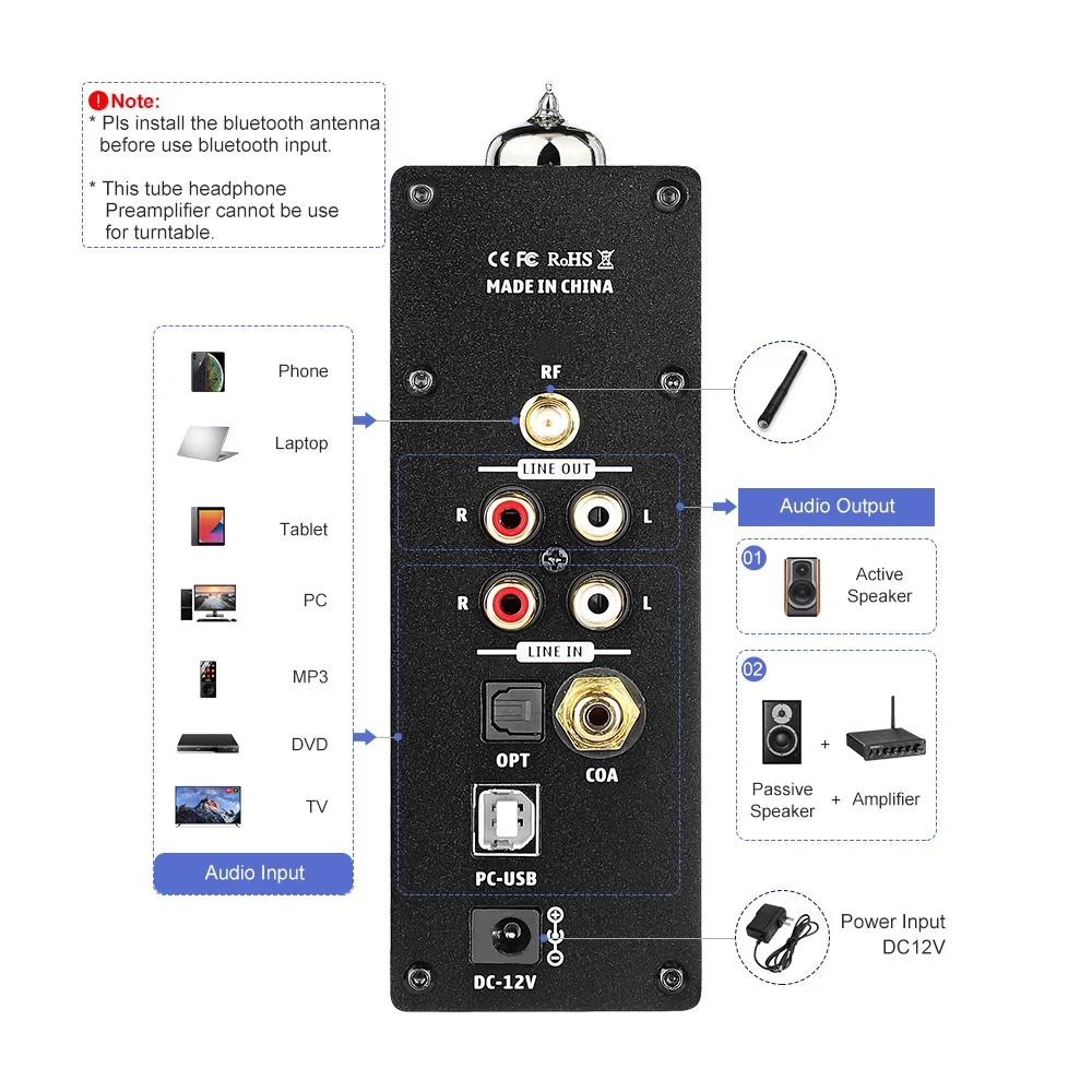 AIYIMA T8 Bluetooth 5 0 APTX Tube 6N3 предусилитель OPA1656 стерео аудио цифровой наушники DAC