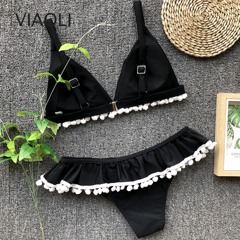 Летний купальник-бикини новый Однотонный женский раздельный купальник