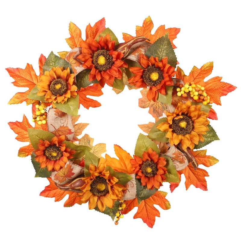 

Sunflower Maple Leaf Wreath Autumn Festival Wreath Door Hanging Thanksgiving Garland Window Restaurant Home Decoration