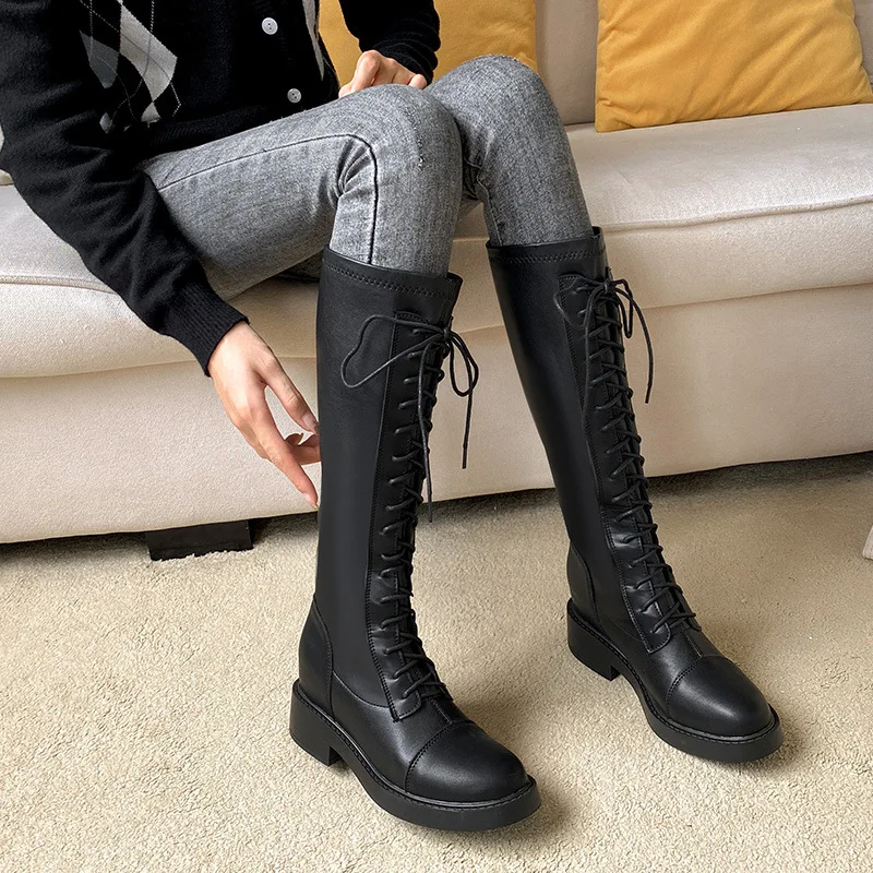

Knee-length Boots Women 2021 New Autumn Winter Inner Increased Cross Straps Knight Boots Small Size Stretch Long Boots