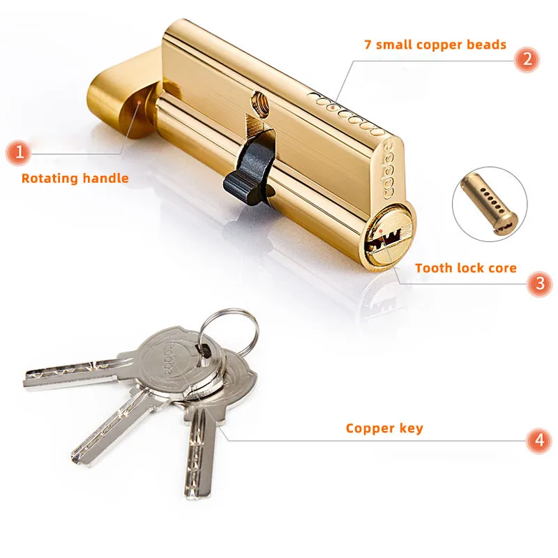 

Copper Core Hardware Door Locks Security Locking Cylinders 65mm to 69mm for 35- 45mm Thickness Door lock for home