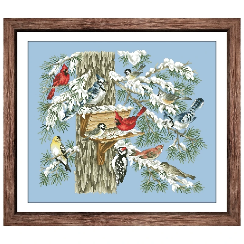 

The gathering place cross stitch kit winter snow aida fabric 18ct 14ct 11ct sky blue cotton silk thread embroidery craft set