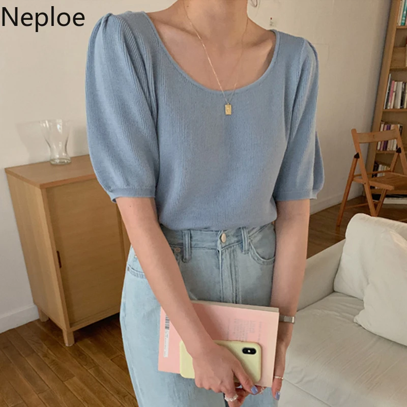 Футболка Neploe Женская трикотажная однотонный топ с круглым вырезом и коротким