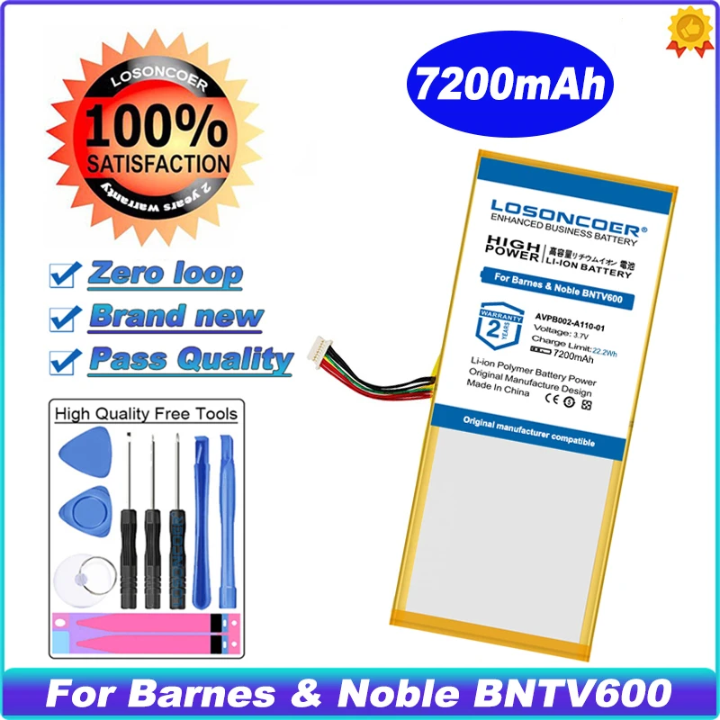 LOSONCOER 7200mAh Battery AVPB00, AVPB002-A110-01, BNTV600 For Barnes & Noble BNTV600, Nook HD+ Plus, NOOK HD+9, Ovation