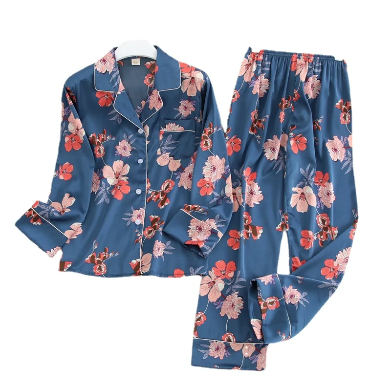

Lisacmvpnel Long Sleeve Pajamas Autumn Ice Silk Long Sleeve Trousers Suit Printing Fashion Pyjamas Set