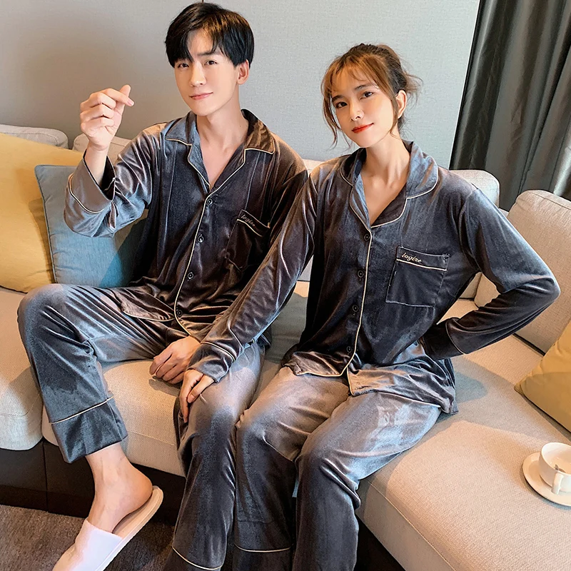 

Осенне-зимняя фланелевая Мужская пижама в комплекте, однотонная теплая золотистая бархатная Пижама, комплекты пижам для пар, домашняя пижа...
