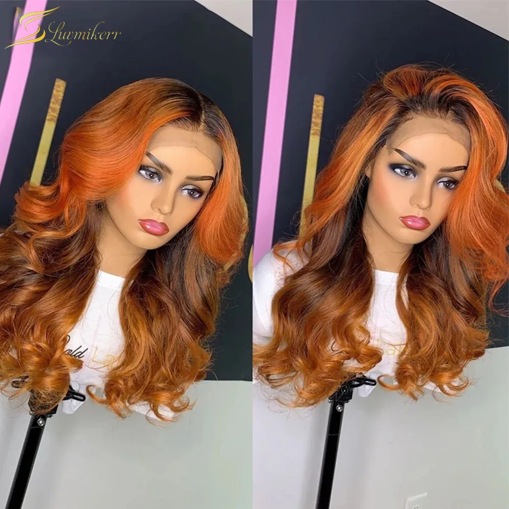 

Ombre Ginger HD Transparent Lace Front Wig Highlight Orange Body Wave Human Hair Preplucked Wigs For Black Women Brazilian Full