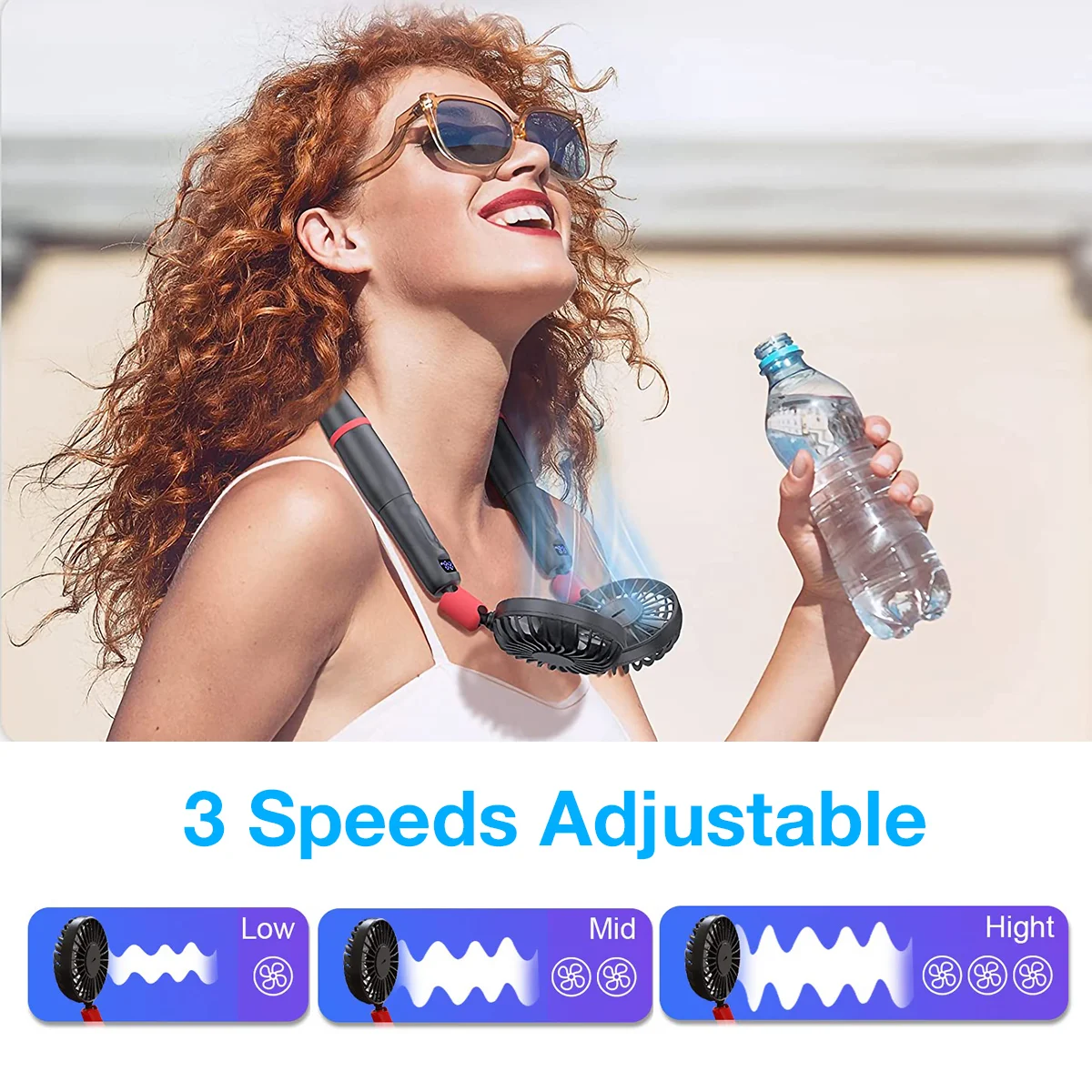 

2 in 1 Handheld Hanging Neck Fan Ultra Quiet USB Rechargeable Cooler Sports Fan 3 Wind Speed Adjustable 360 Degree Rotating Fans
