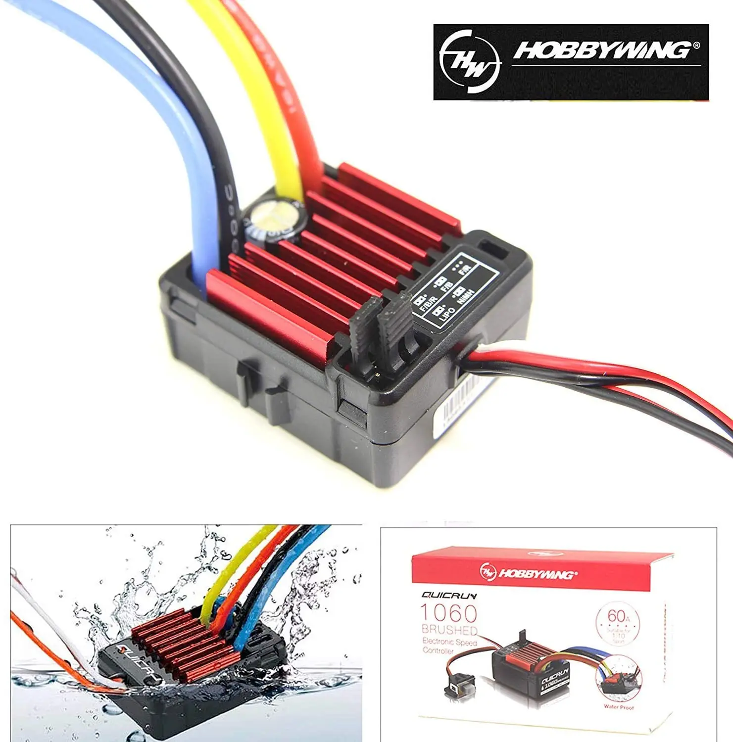 

Hobbywing QUICRUN WP 1060 60A Waterproof Brushed Motor ESC Speed Controllers for 1/10