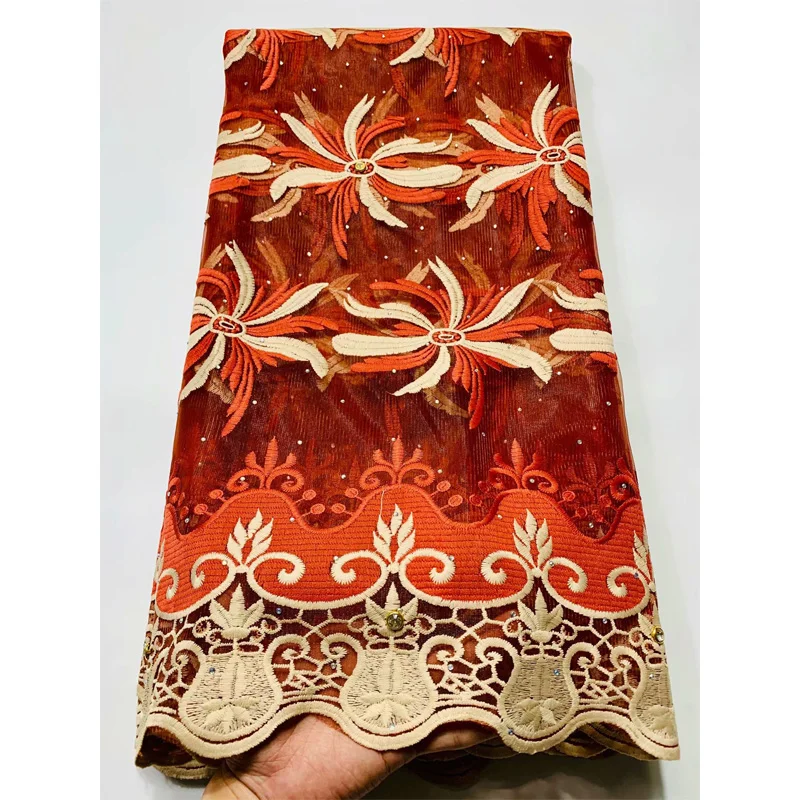 

5yard Fashion African Lace Fabric High Quality Lace with Beads Latest Nigerian Lace Fabrics for Garment French Tulle Lace Fabric