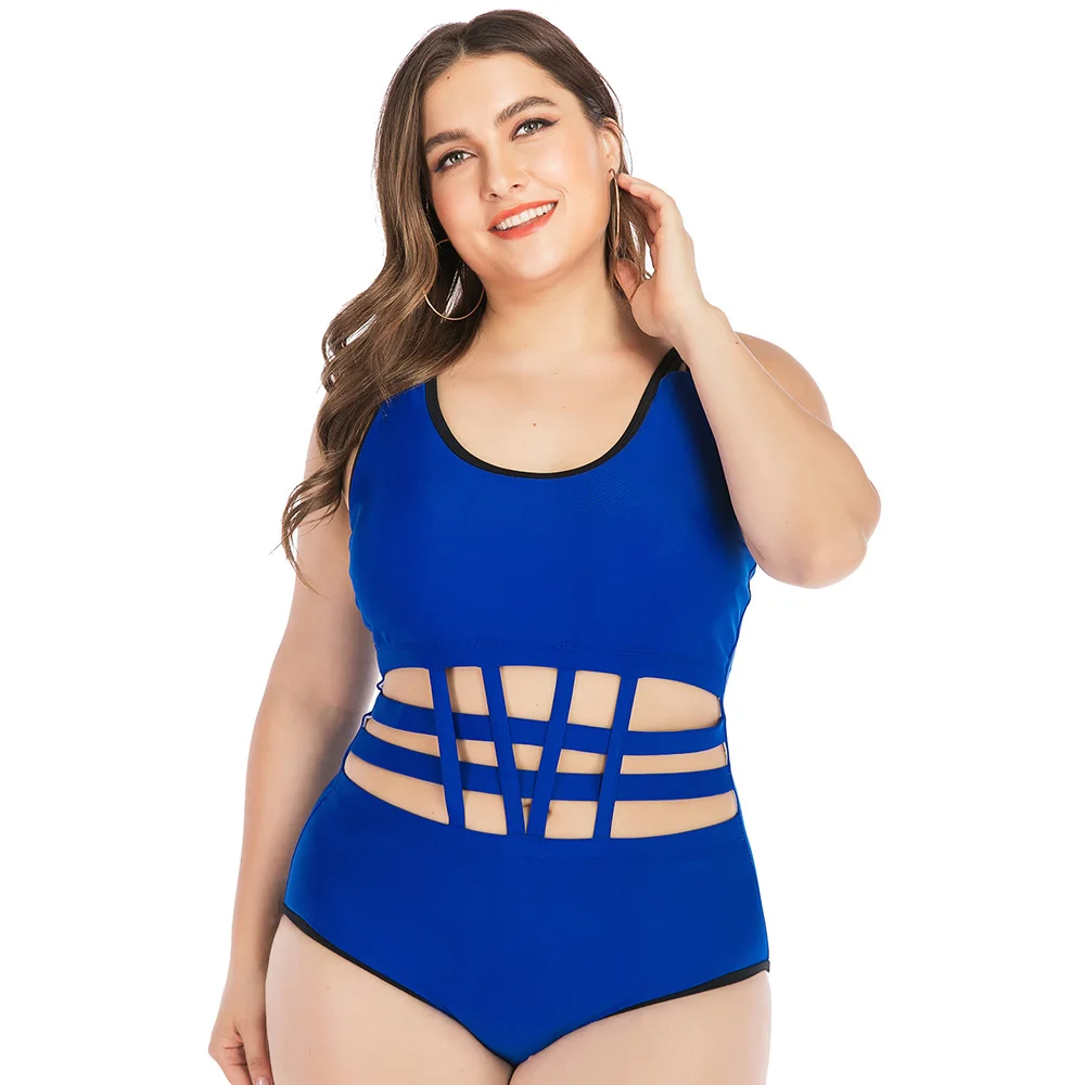 Женский сплошной купальник купальный костюм синего цвета большого размера плюс