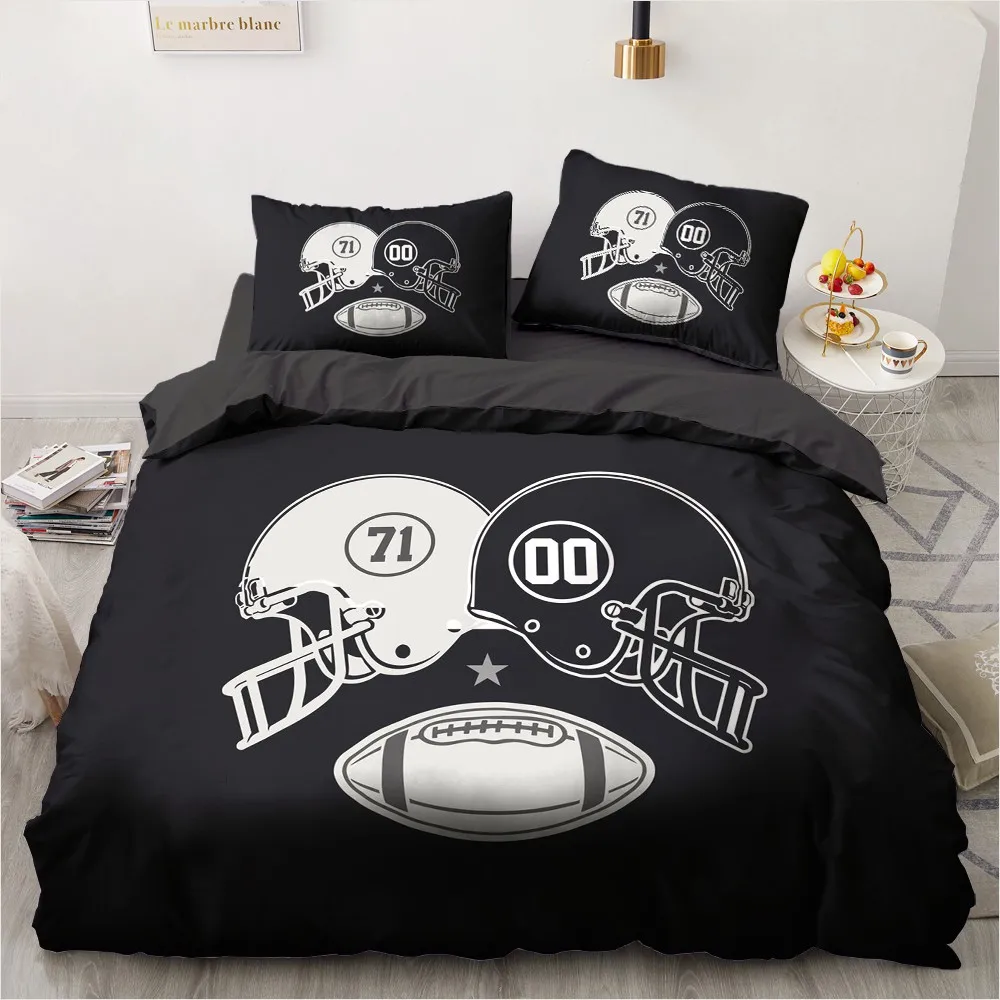 

3D Black Bed Custom Design Sport Ball Quilt Cover Sets Pillow Covers King Queen Super King Twin Size Modern Bedclothes