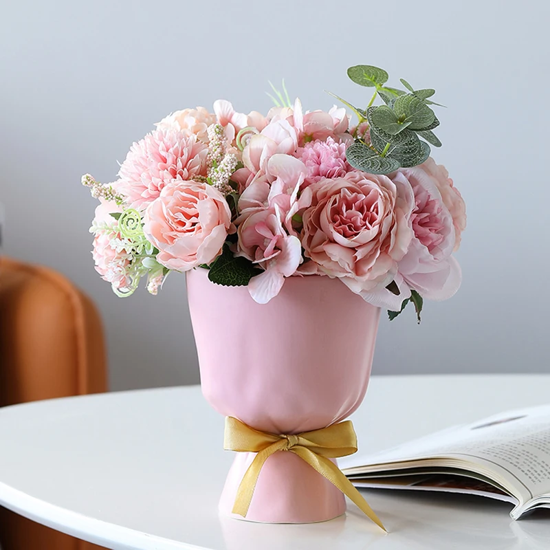 Простая Современная керамическая ваза с бантом в стиле INS украшение для дома