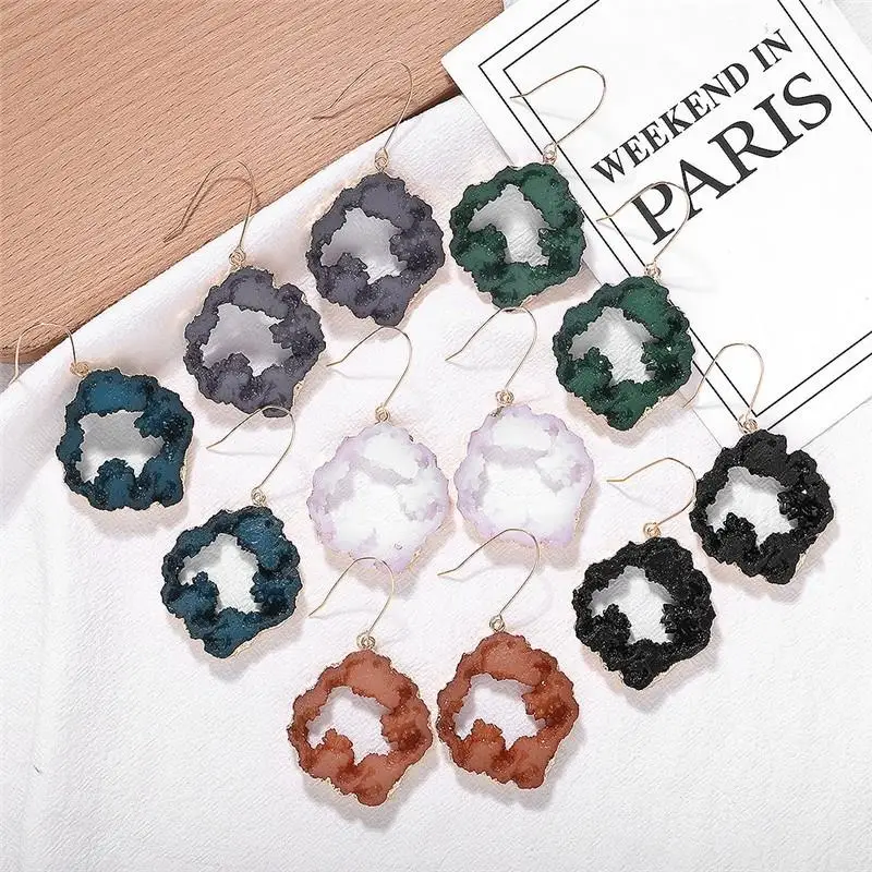 Шикарные полые серьги из смолы Druzy большие серьги-капли для женщин массивные