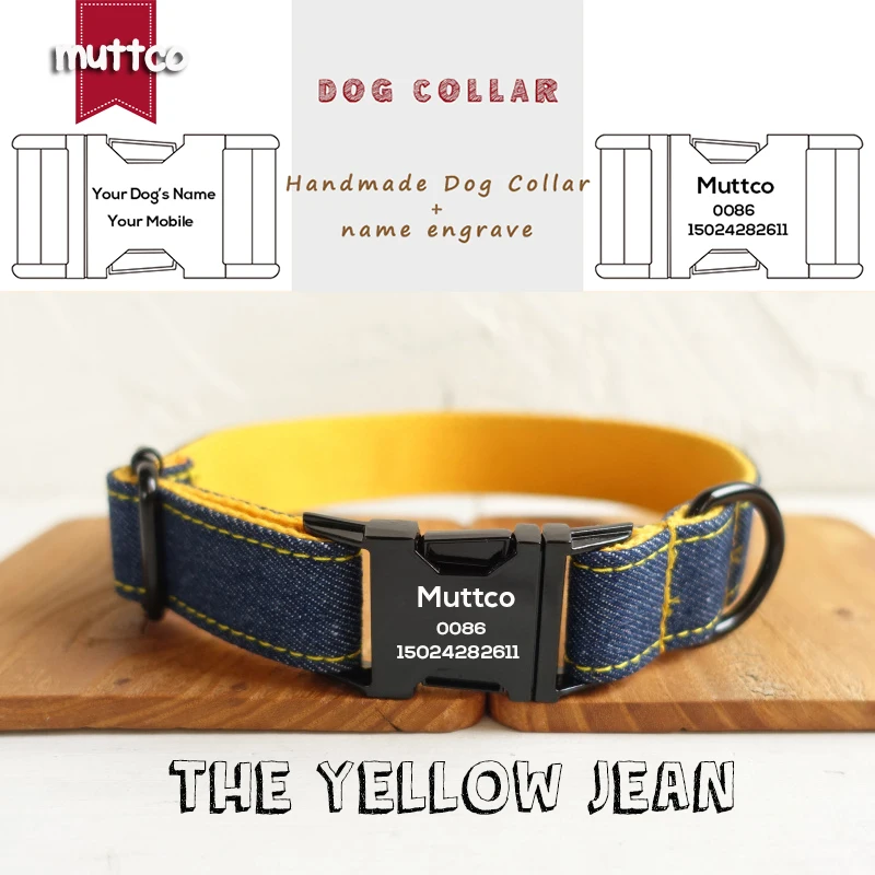 

MUTTCO retailing self-design dog collar engraved dog collar THE YELLOW JEAN handmade collar 5 sizes dog collar UDC037H