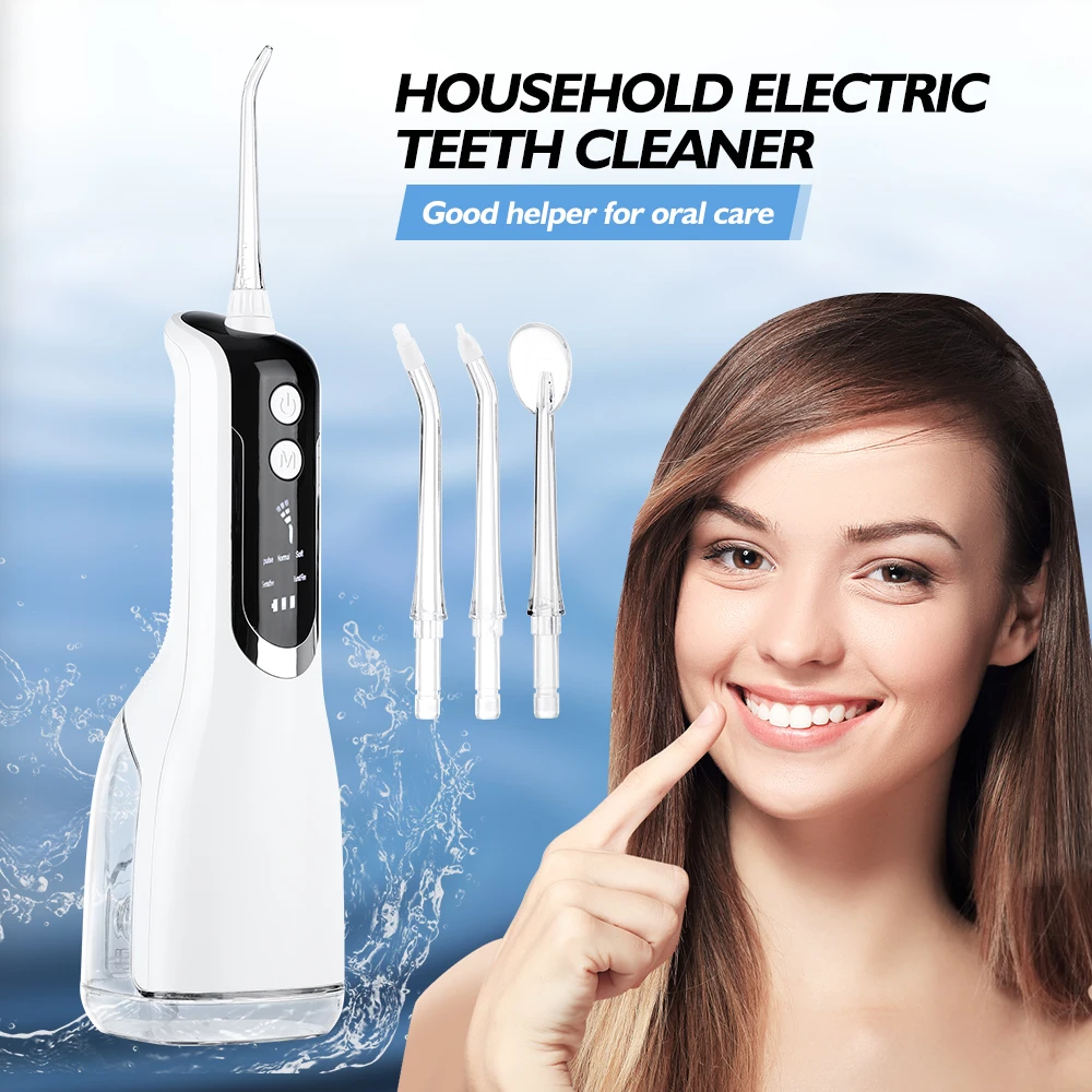 

Electric Dental Water Flosser Oral Irrigator Portable 4 Nozzles Jet 200ml Water Tank Teeth Cleaner USB Rechargeable Waterproof