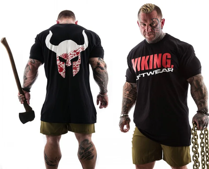 VIKING 2018 новая брендовая одежда тренажерные залы Tight футболка мужские фитнес для