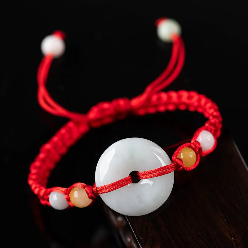 

Natural Jade Emerald Beads 18mm Doughnut Bracelet Adjustable Hand Weaving Bangle Jewellery Fashion Accessories DIY Woman Amulet