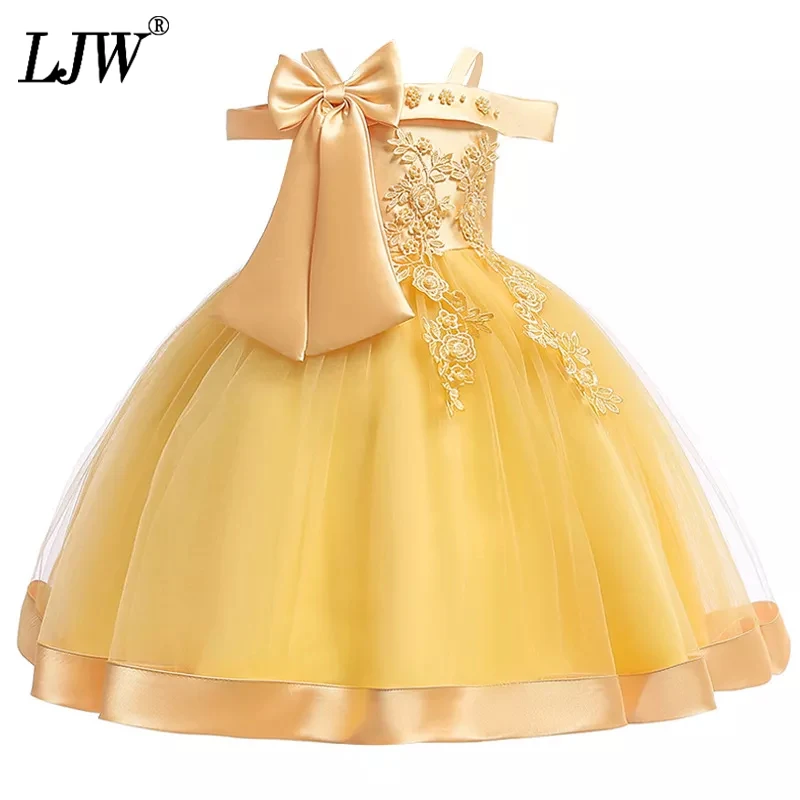 Платье с фатиновой юбкой и большим бантом платье для девочек-гостей на свадьбе