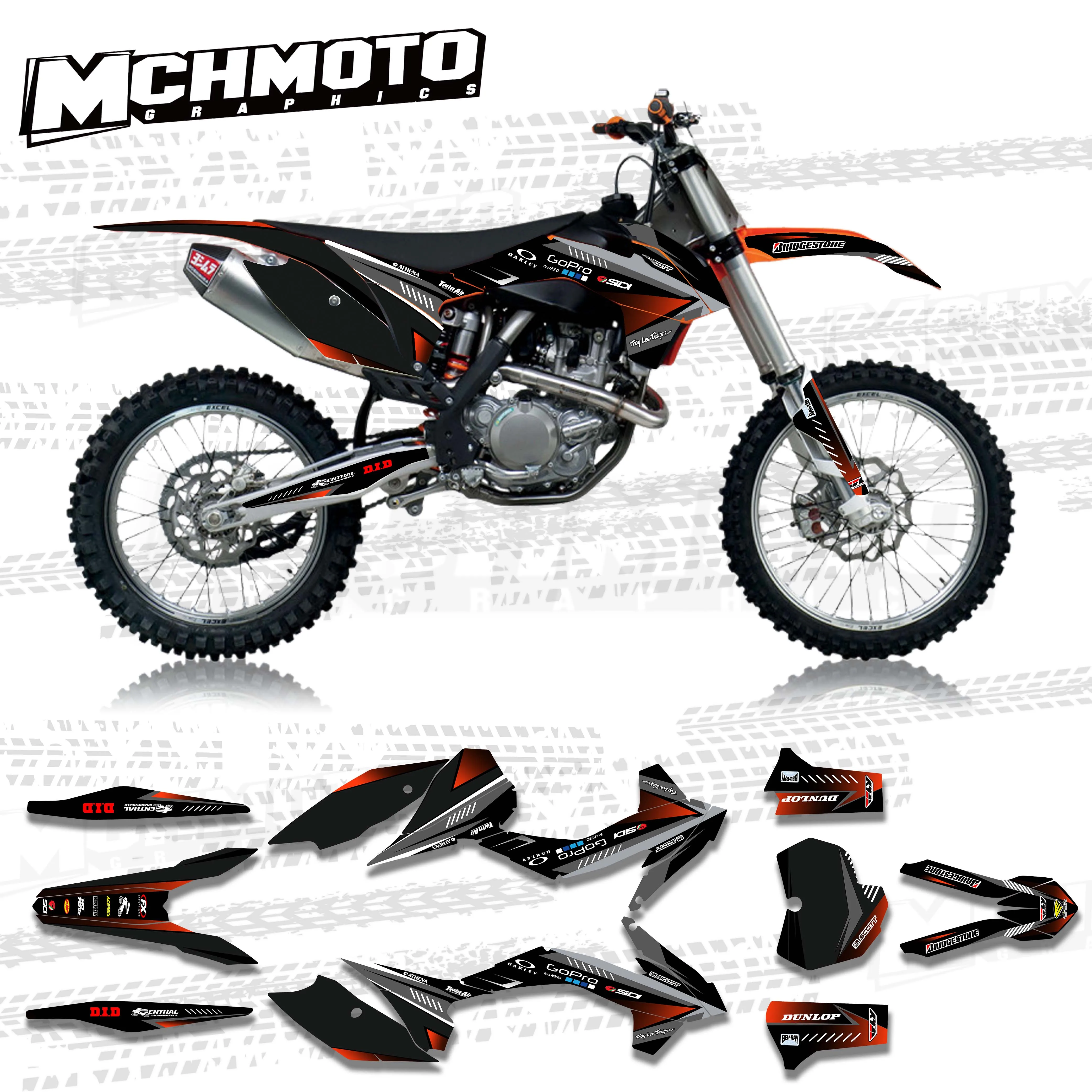 MCHMFGFull Graphics Decals Stickers Motorcycle Background Custom Number Name For KTM EXC SXF 125 250 300 350 450 2014 2015 201