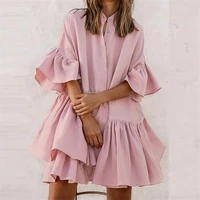 elegant pink ruffle women dresses summer 2021 boho short loose chiffon dresses vintage butterfly sleeve dress vestido de mujer