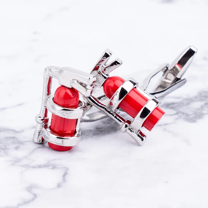 High Quality Gift Fire Extinguisher Cufflinks For Firefighter Red Cuff Links For Fireman Anniversary Birthday Free Shipping