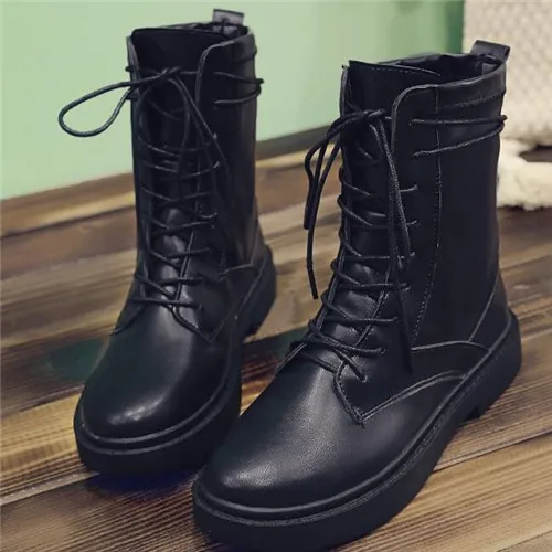 black leather LZJ; Новинка года; женские зимние мотоботы; удобные женские ботинки в британском стиле с круглым носком; Средний теленок; полуботинки martin - Цвет: black leather