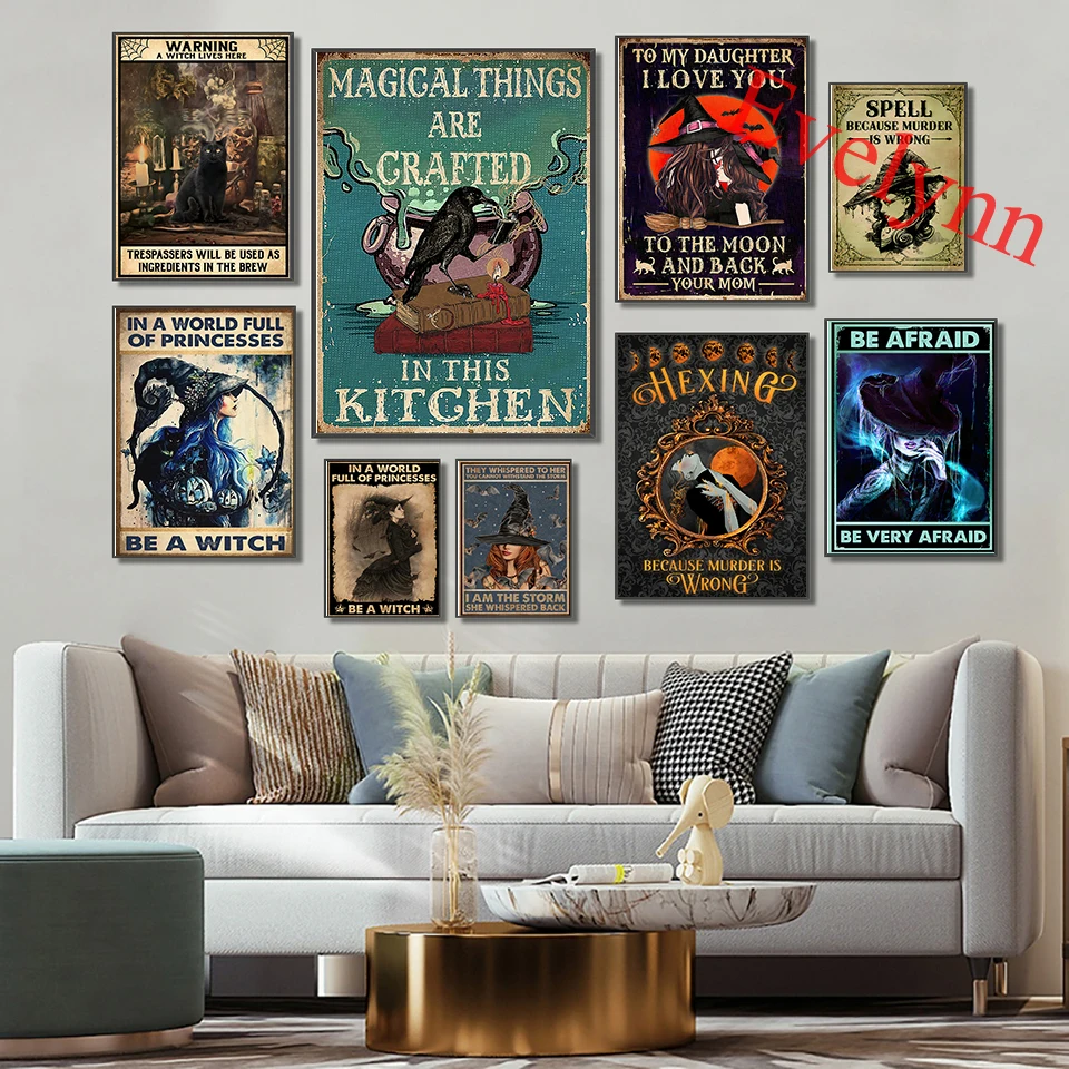 

In A World Full Of Princesses Be A Witch Poster,All Saints' Day Witch Black Cat Moon Wall Art Prints.Home Decor Canvas Gift