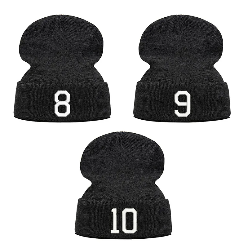 Fans Lucky Number 0-10, зимняя вязаная шапка с вышивкой, унисекс, хип-хоп, мужская, женская, уличная, танцевальная, облегающая шапка, повседневная, спортивная шапка