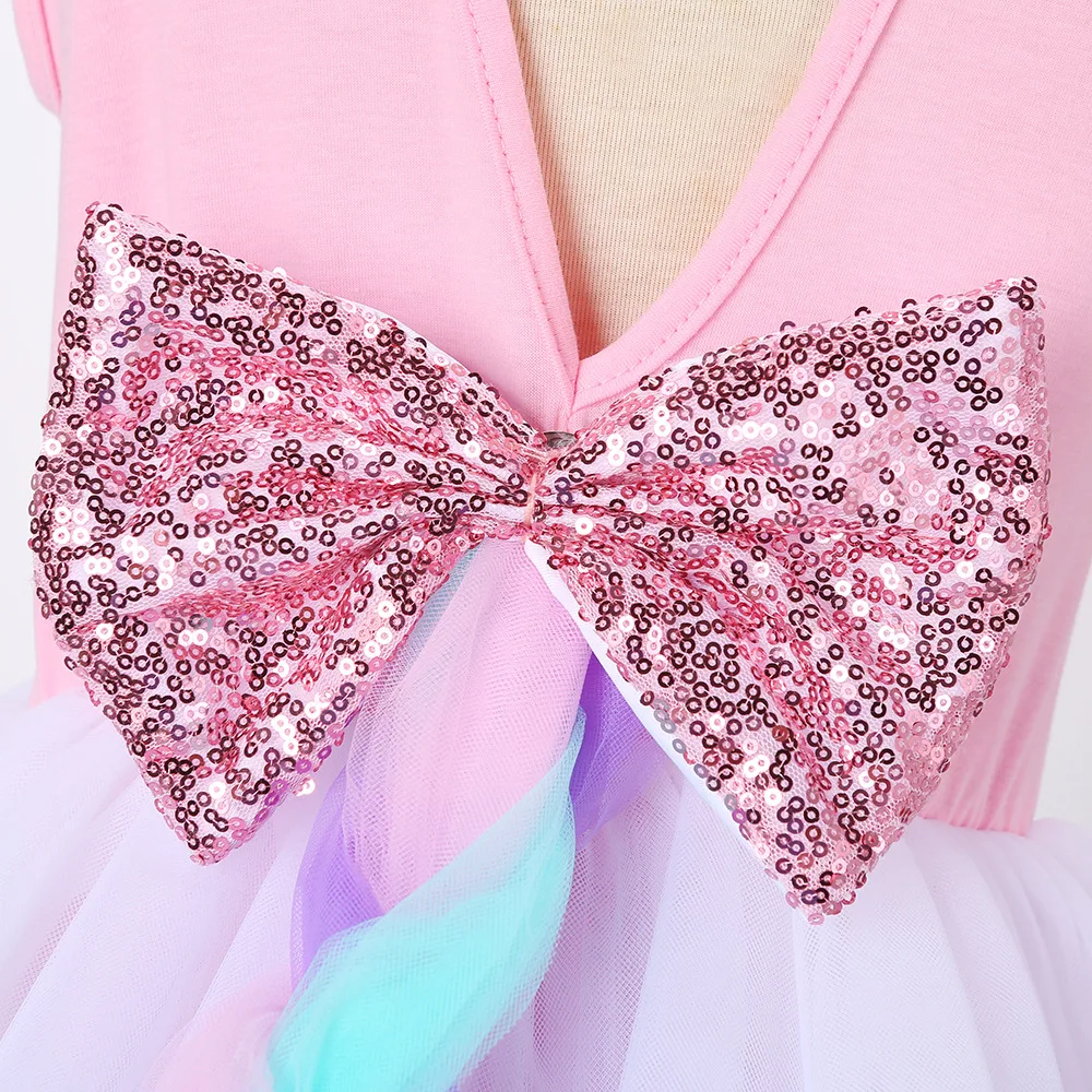 

New Lace Girl Dresses Unicorn Sequin Dress Kids Party Dress with Tail Kids Princess Colorful Birthday Party Children's Dress