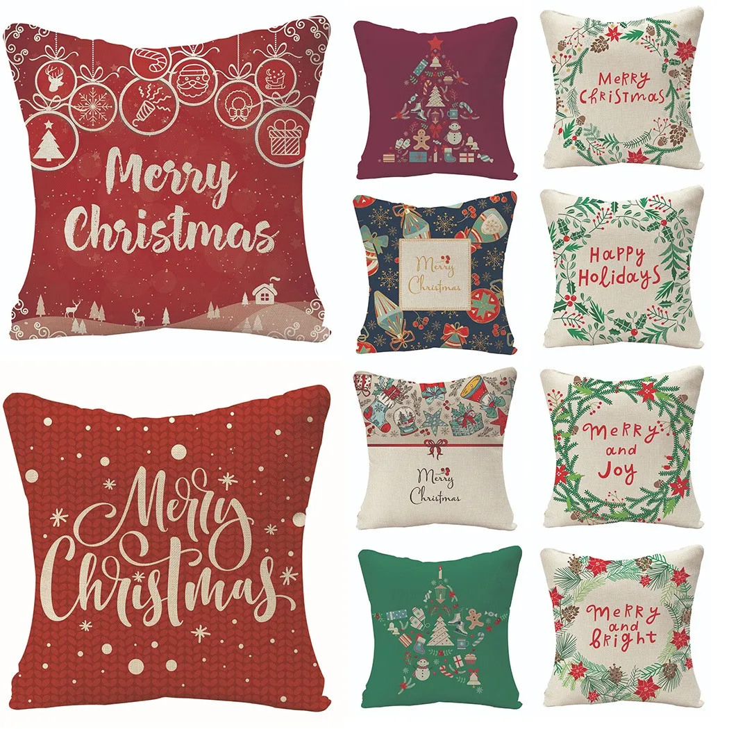 

Christmas Cotton Cushion Covers 45 X 45cm Tree Snowflake Pillow Case Sofa Car Living Room Decorative Cushions Christmas Decor