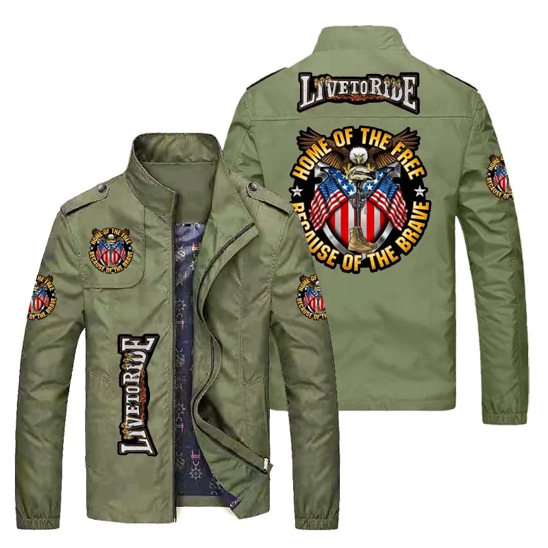 2021 new Eagle and American flag printed jacket men's fashion brand slim coat boutique locomotive style outdoor sportswear | Мужская