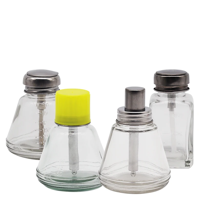 

Washing Water Bottle Solution Dispenser Glass Alcohol Bottle Metal Suction Pipe Press Automatic Pump Water Bottle