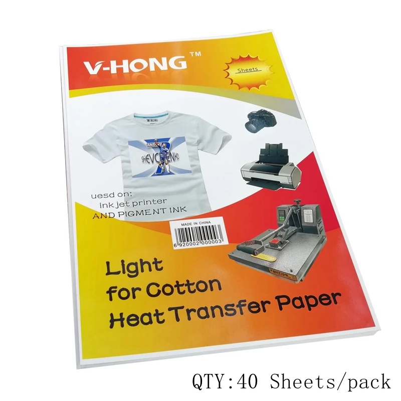 light 40sheets 8,3x11,7 дюймов футболка Керамика не Чистый хлопок сублимационная бумага V-HONG бренд темный и цветной светильник текстиль теплопередача бумага - Цвет: light 40sheets