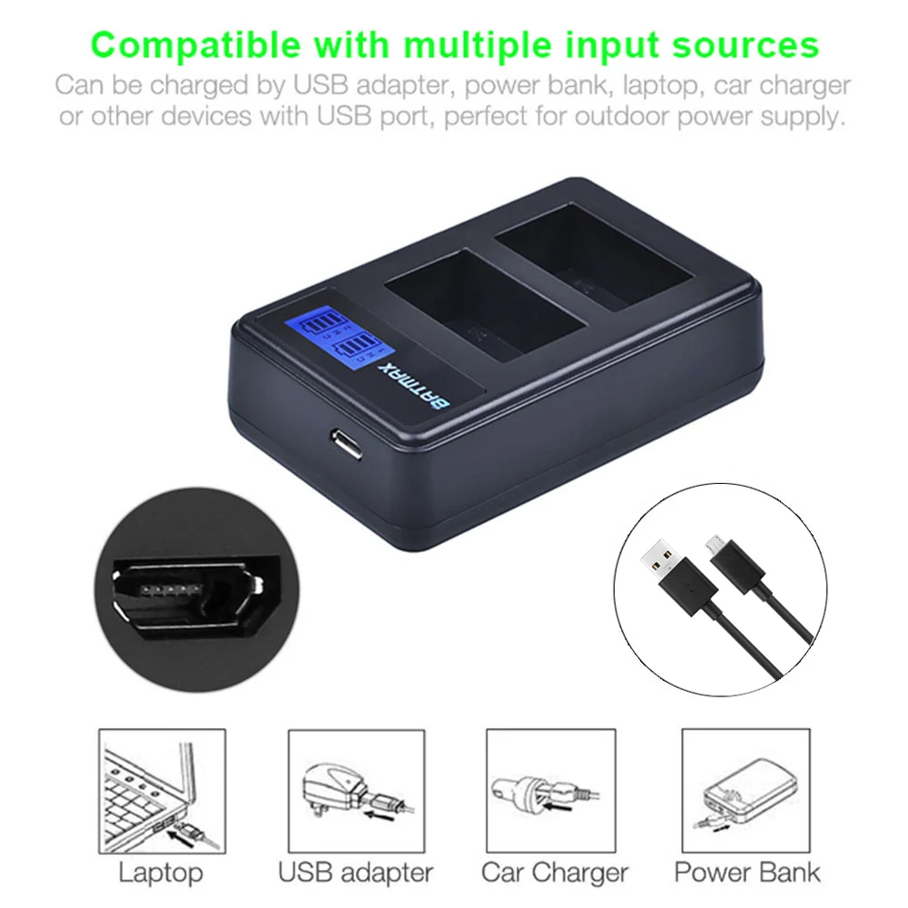 

2021 LCD USB Dual Charger for Sony Alpha a6500 a6300 a6000 a5000 a3000 NEX-3 a7R 2Pcs 2000mAh NP-FW50 NP FW50 Camera Battery