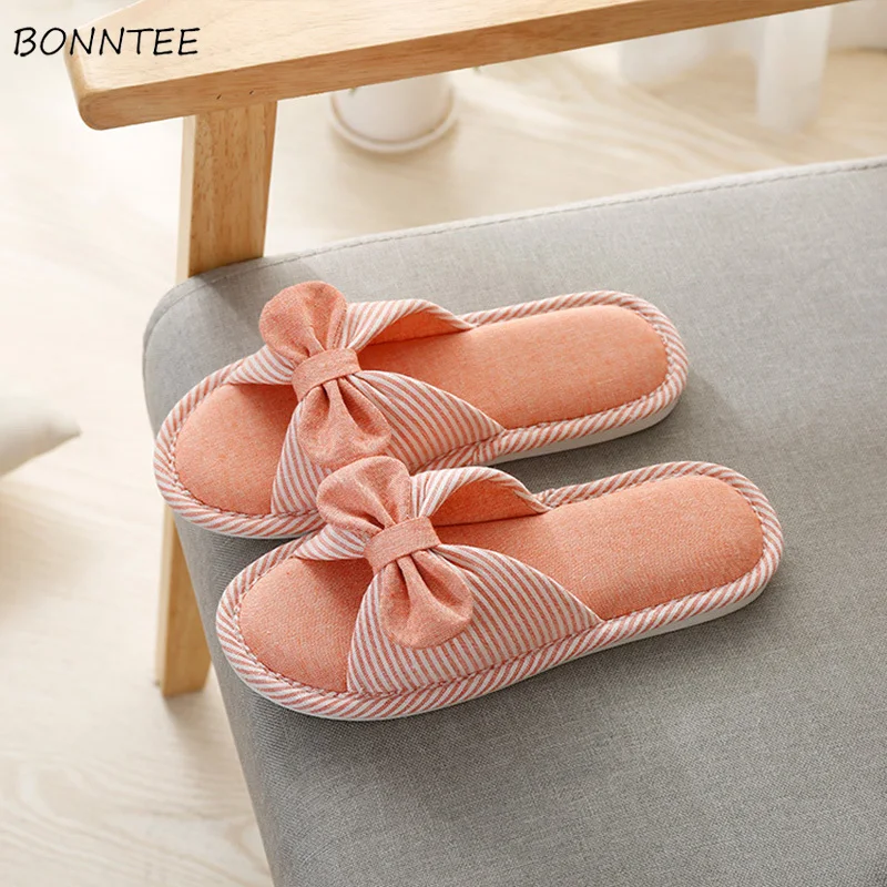 Зимние тапочки женские модные простые парусиновые домашние в полоску