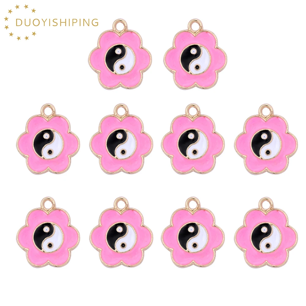 

New 10Pcs Enamel Alloy Gossip Flower Charms 17*15mm Drop Oil TaiChi Yin Yang Pendant For DIY Necklace Handmade Craft Accessories