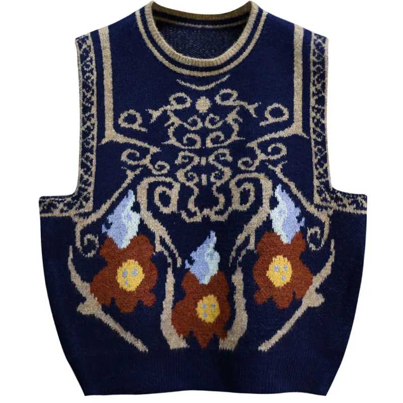 

Осенне-зимний женский вязаный жилет в стиле ретро, свитер, жилет, Свободный Повседневный жилет с цветочным узором, новый стиль