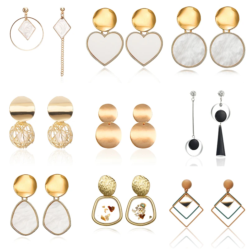 

New Korean Heart Statement Drop Earrings 2020 For Women Fashion Vintage Geometric Acrylic Dangle Hanging Earring Jewelry