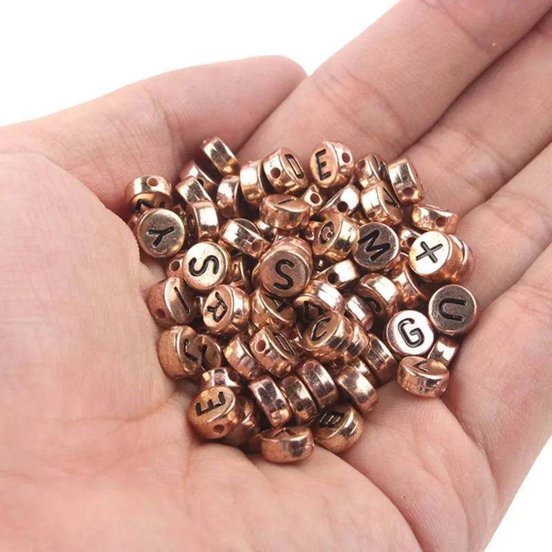 

200/300/500PCS Mixed Russian Rose Gold Black Letter Acrylic Beads Round Alphabet Beads For Jewelry Making Handmade Diy Bracelet