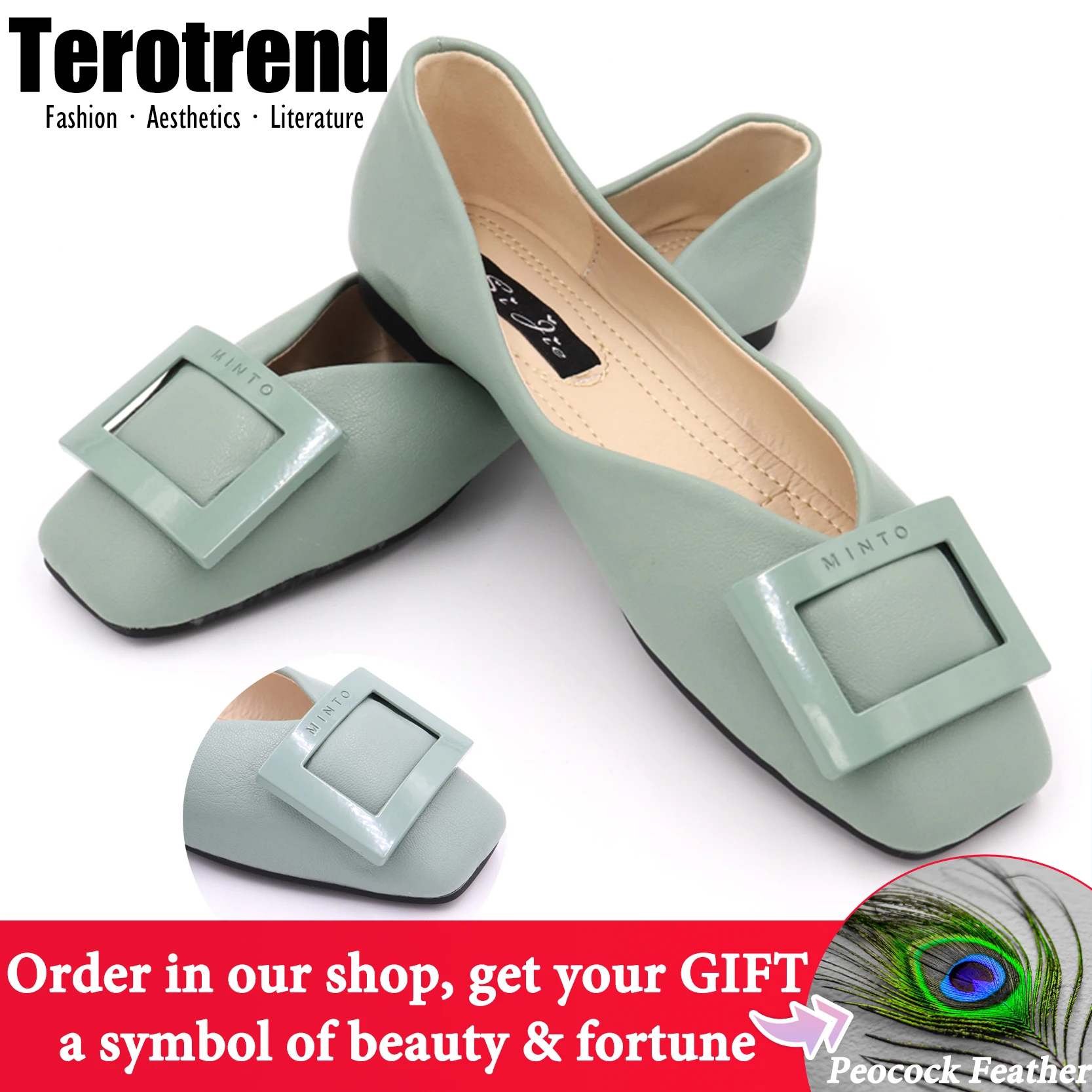 Кожаные балетки на плоской подошве зеленого и бежевого цвета матовые слипоны