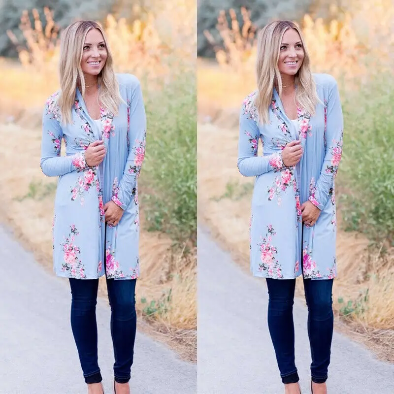 

Women Lady Long Waterfall Coat Trench Long Sleeve Floral Printed Cardigan Overcoat Jumper Plus Size Fashion