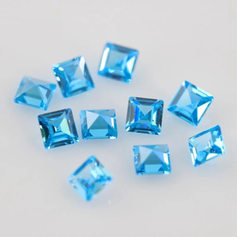 

2*2mm 20 Pieces Aquamarine Square Cubic Zircon Loose Stones Excellent Princess Cutting Jewelry DIY Making