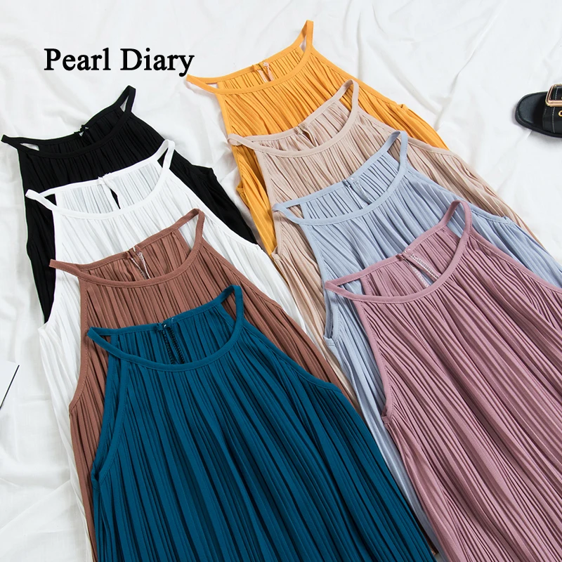 

Pearl Diary Woman Clothes New Style Retro Bouffant Chiffon Halter Camisole Summer Chic Sleeveless Base Shirt Top Women