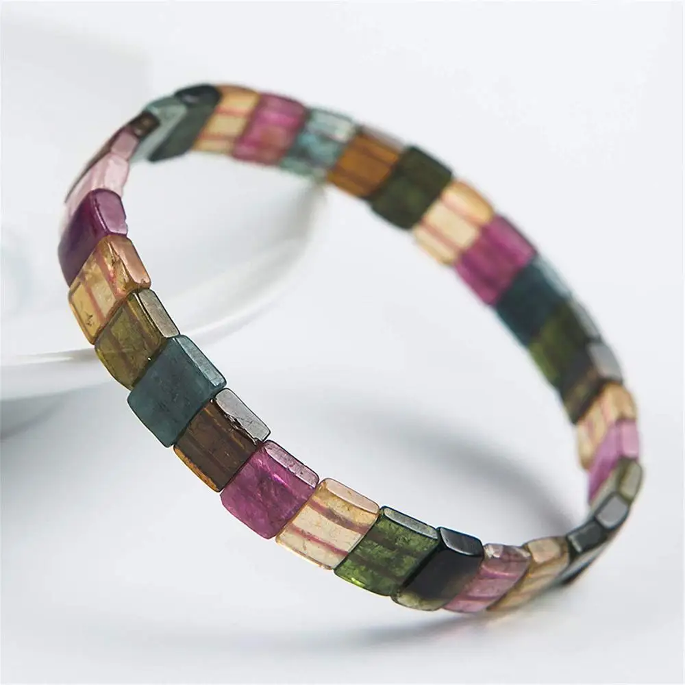 

10x8mm Natural Rainbow Tourmaline Quartz Bracelet Clear Rectangle Beads Crystal Brazil Bracelet Jewelry AAAAA Drop Shipping