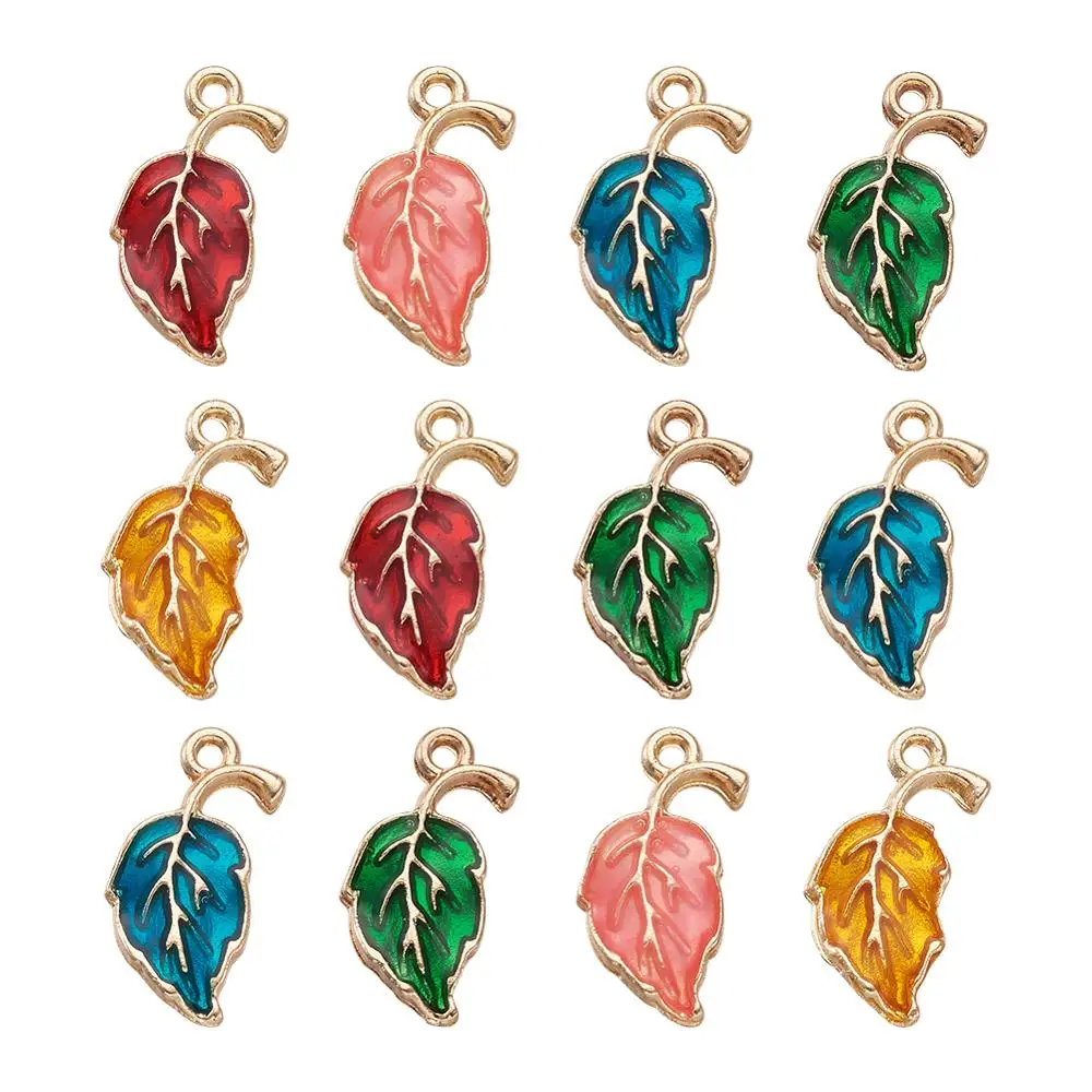 

50pcs Golden Plated Alloy Pendants Enamel Leaf Shape Mixed Color For Jewelry Earring Bracelet Findings Making